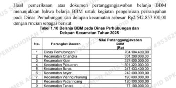 Kejanggalan Anggaran BBM di Dishub dan DLH Serang, BCW Desak Kejaksaan Periksa Temuan BPK