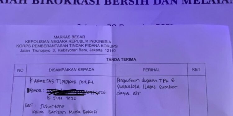 Barisan Muda Bekasi Desak Kortas Tipikor Mabes Polri Bongkar Dugaan Korupsi dan Praktik Pengelolaan Air Ilegal di Perumda Tirta Bhagasasi