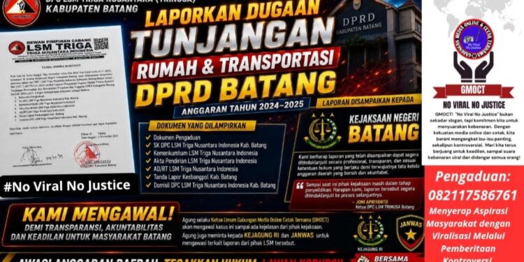 Dugaan Tunjangan DPRD Batang Dilaporkan ke Kejari, TRINUSA Desak Kepastian Penanganan – GMOCT Siap Kawal