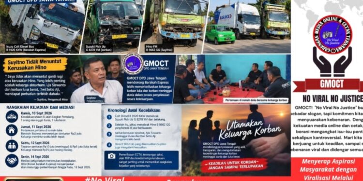 Suyitno Tak Tuntut Kerusakan Hino – GMOCT DPD Jateng Dorong Barakah Express Utamakan Keluarga Korban Laka Pemalang