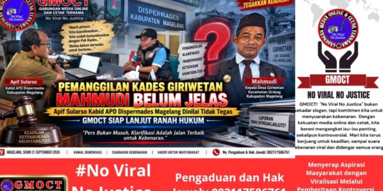 Pemanggilan Kades Giriwetan Mahmudi Belum/Tidak Jelas, Apif Sularso Kabid APD Dispermades Magelang Dinilai Tidak Tegas – GMOCT Siap Lanjut Ranah Hukum