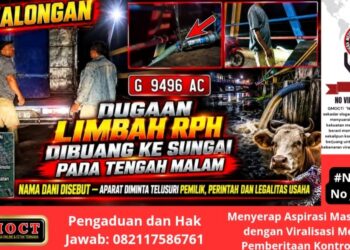Dugaan Limbah RPH Dibuang ke Sungai Tengah Malam, Nama Dani Disebut – Aparat Diminta Telusuri Pemilik, Perintah, dan Legalitas Usaha