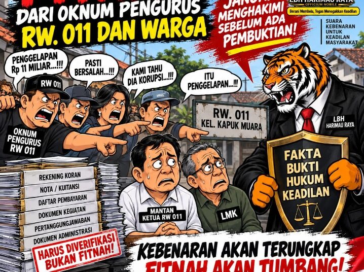 Tuduhan Penggelapan Kas RW 011 Rp 11 Miliar Dipertanyakan, LBH Harimau Raya, Tunjukkan Bukti, Bukan Opini