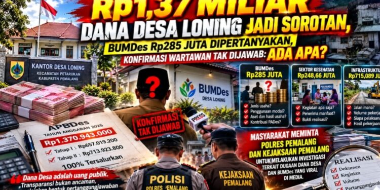 Rp1,37 Miliar Dana Desa Loning Jadi Sorotan, BUMDes Rp285 Juta Dipertanyakan, Konfirmasi Wartawan Tak Dijawab: Ada Apa?