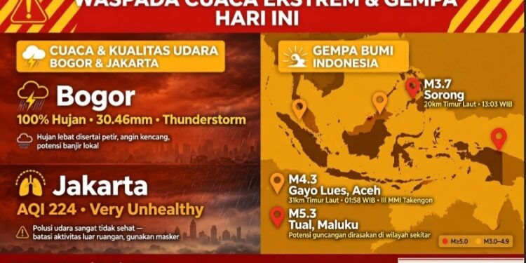 Cuaca Ekstrem, 3 Gempa Guncang Indonesia Hari Ini “Tidak Tsunami” Jabar Status Waspada!